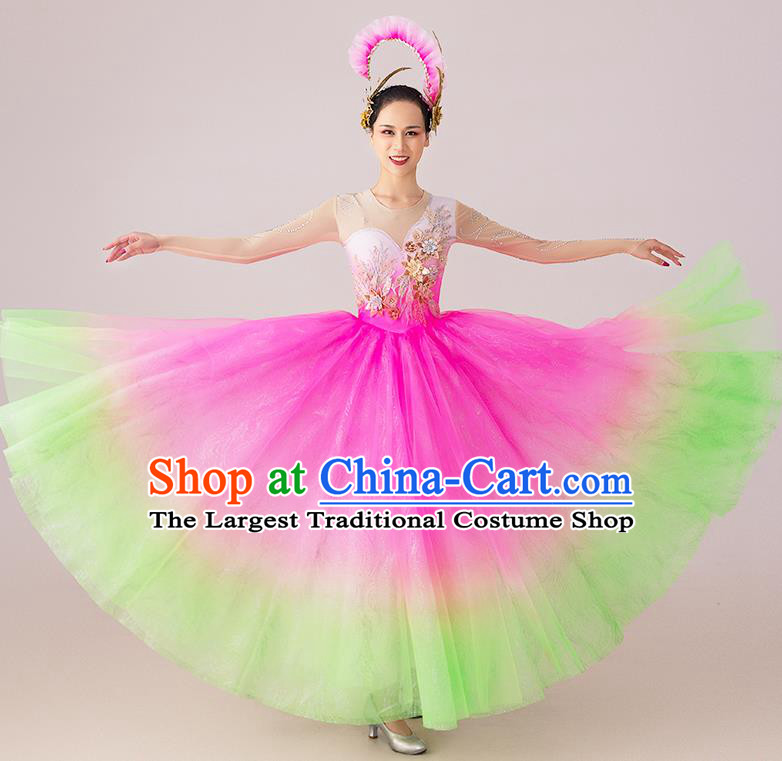 China Dancing Competition Pink Dress  Spring Festival Gala Opening Dance Costume Lotus Dance Clothing