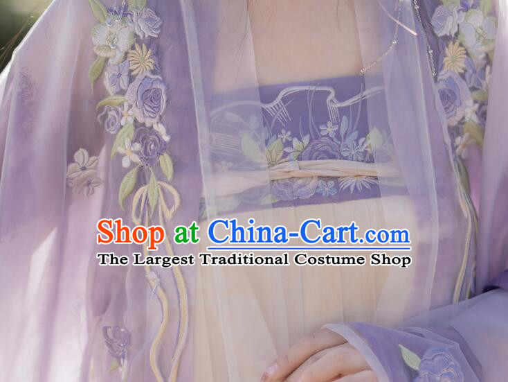 China Tang Dynasty Princess Lilac Costumes Ancient Young Woman Clothing Traditional Hanfu Dresses Complete Set