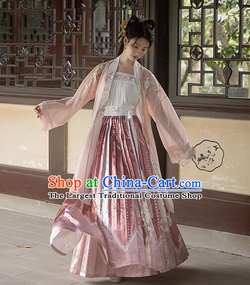 China Song Dynasty Young Woman Costumes Ancient Court Princess Clothing Traditional Pink Hanfu Dresses