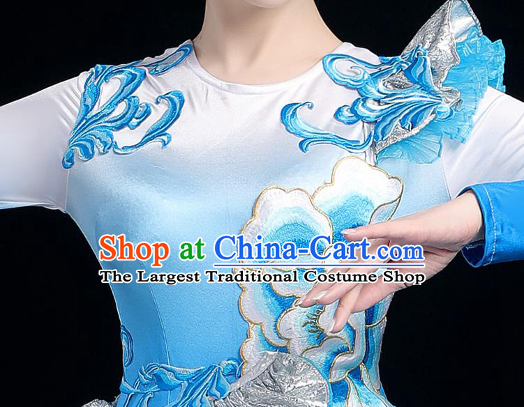 China Group Stage Performance Blue Dress Women Modern Dance Costume Opening Dance Clothing