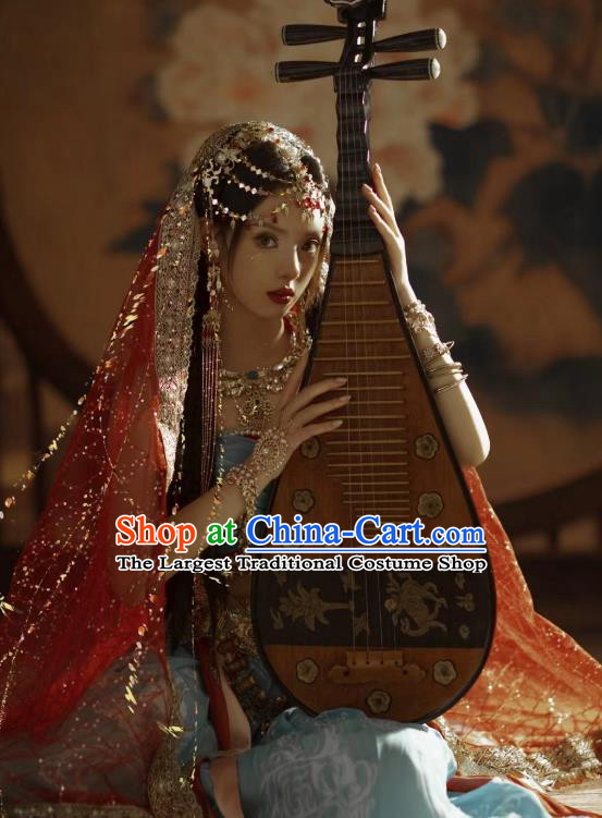 China Dunhuang Flying Apsaras Costumes Photography Hanfu Garments Ancient Ethnic Princess Blue Dresses