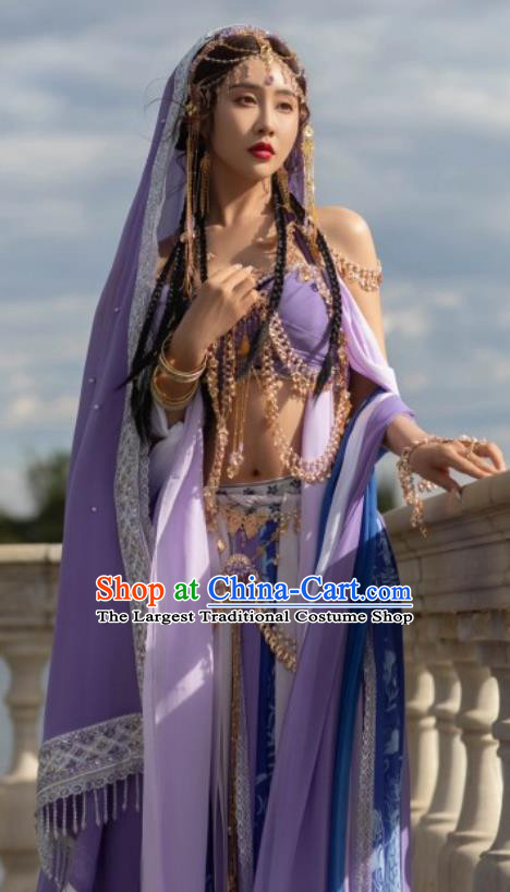 China Ancient Fairy Clothing TV Series Ethnic Princess Costumes Dunhuang Flying Apsaras Lilac Dresses