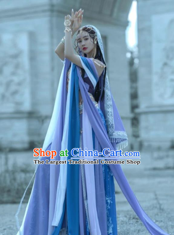 China Ancient Fairy Clothing TV Series Ethnic Princess Costumes Dunhuang Flying Apsaras Lilac Dresses