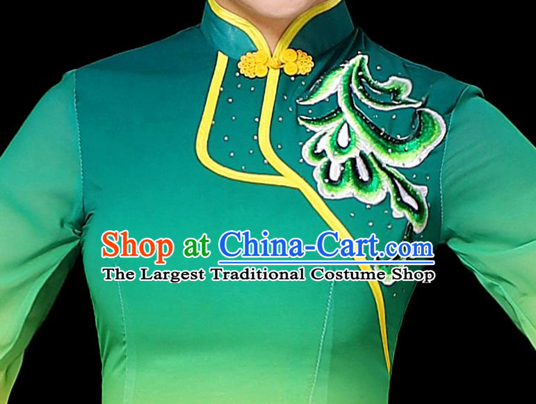 China Yangko Dance Gradient Green Yellow Outfit Women Group Stage Show Costume Modern Dance Fashion Fan Dance Clothing