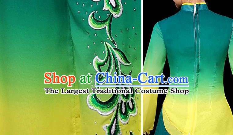 China Yangko Dance Gradient Green Yellow Outfit Women Group Stage Show Costume Modern Dance Fashion Fan Dance Clothing