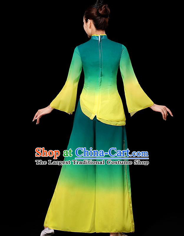 China Yangko Dance Gradient Green Yellow Outfit Women Group Stage Show Costume Modern Dance Fashion Fan Dance Clothing