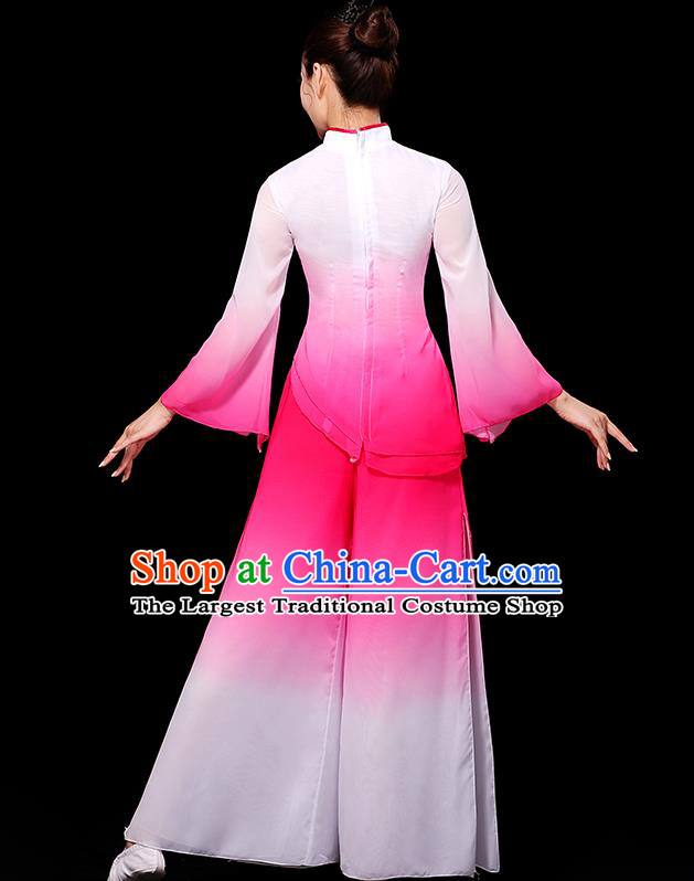 China Umbrella Dance Fashion Fan Dance Clothing Yangko Dance Gradient White Pink Outfit Women Group Stage Show Costume