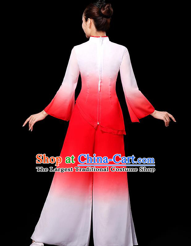 China Umbrella Dance Fashion Fan Dance Clothing Yangko Dance Gradient White Red Outfit Women Group Show Costume