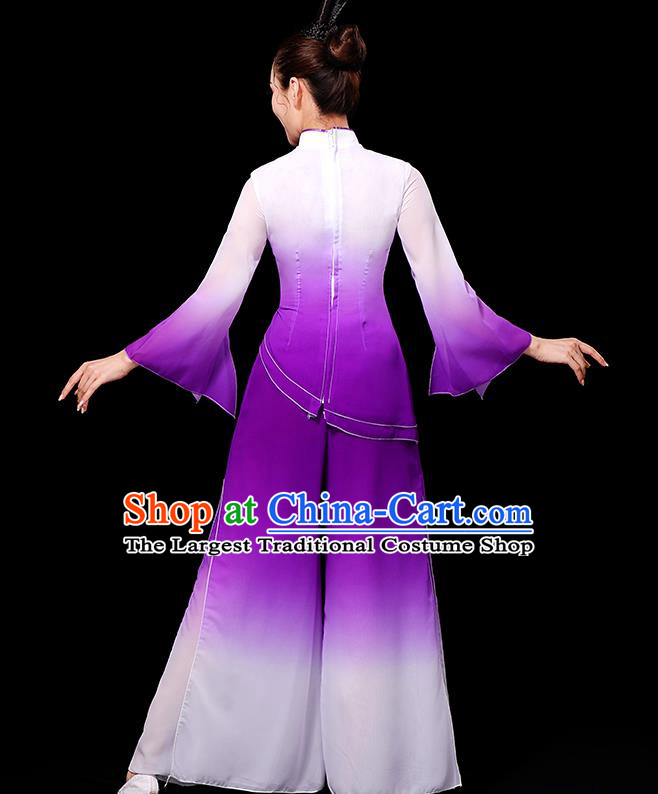 China Fan Dance Clothing Yangko Dance Gradient White Purple Outfit Women Group Show Costume Umbrella Dance Fashion