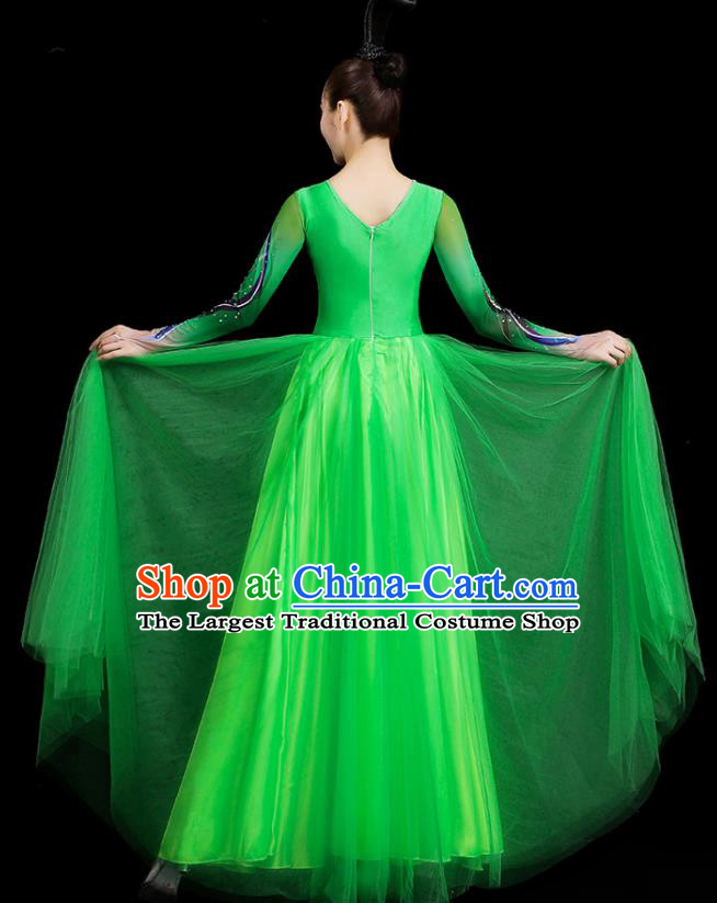 Top Group Stage Show Costume Modern Dance Fashion Opening Dance Clothing Women Chorus Green Dress
