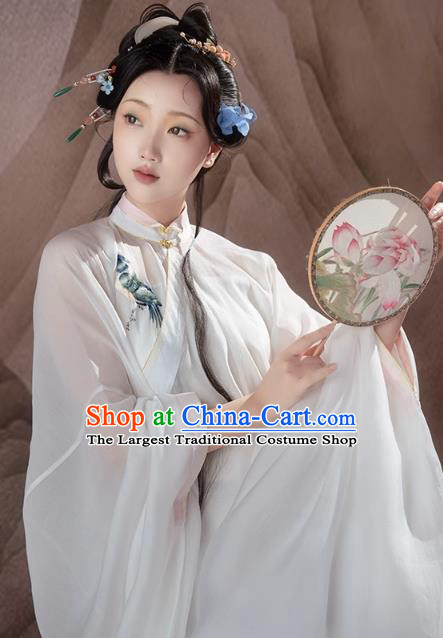 China Ming Dynasty Royal Princess Costumes Ancient Noble Mistress Embroidered Clothing Hanfu White Gown and Green Ma Mian Skirt Complete Set