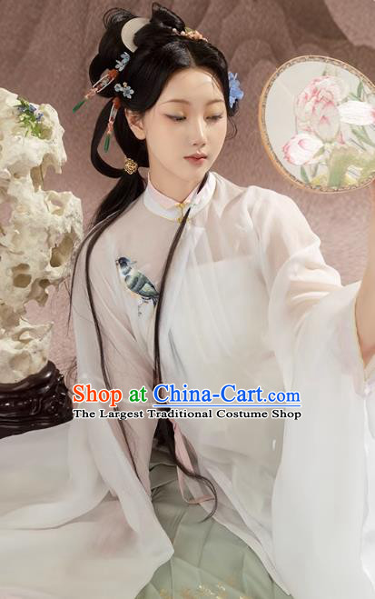 China Ming Dynasty Royal Princess Costumes Ancient Noble Mistress Embroidered Clothing Hanfu White Gown and Green Ma Mian Skirt Complete Set