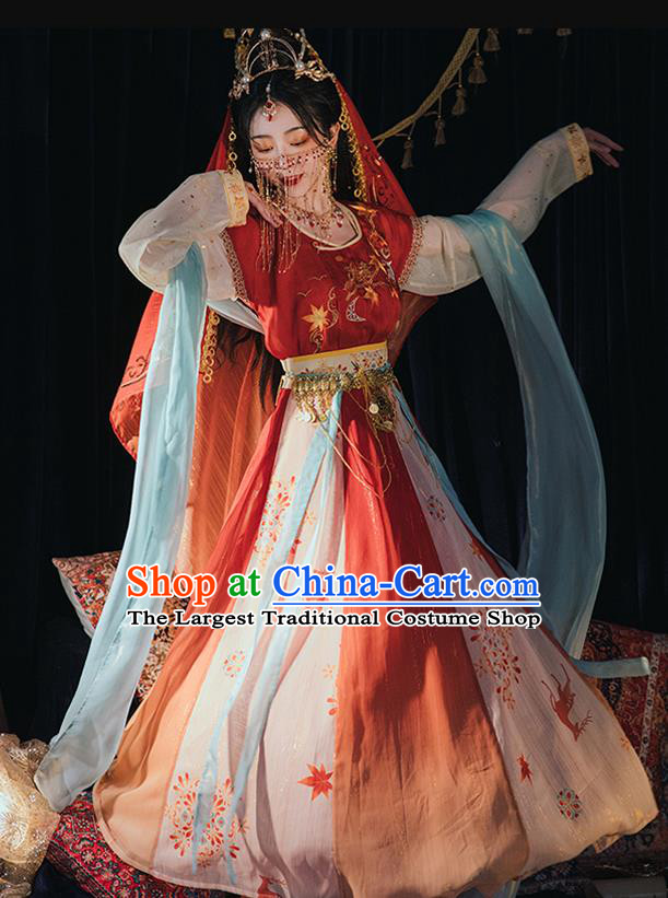 China Ancient Dunhuang Princess Embroidered Clothing Hanfu Dress Tang Dynasty Princess Costumes