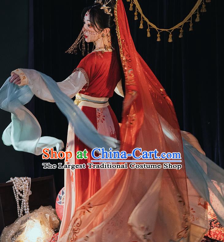 China Ancient Dunhuang Princess Embroidered Clothing Hanfu Dress Tang Dynasty Princess Costumes
