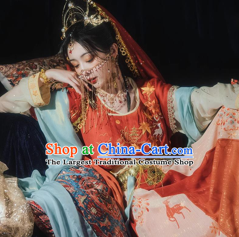 China Ancient Dunhuang Princess Embroidered Clothing Hanfu Dress Tang Dynasty Princess Costumes