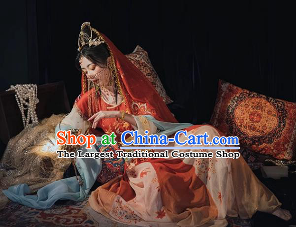 China Ancient Dunhuang Princess Embroidered Clothing Hanfu Dress Tang Dynasty Princess Costumes