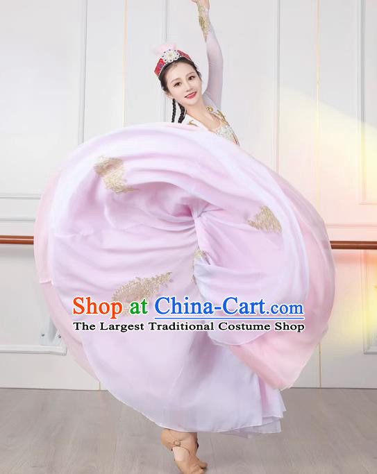Chinese Xinjiang Dance Pink Dress Women Group Dance Clothing Uyghur Nationality Dance Costume Ethnic Fashion