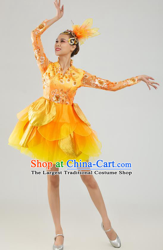China Lantern Dance Costume Drum Dance Fashion Modern Dance Yellow Dress Women Group Yangko Dance Clothing