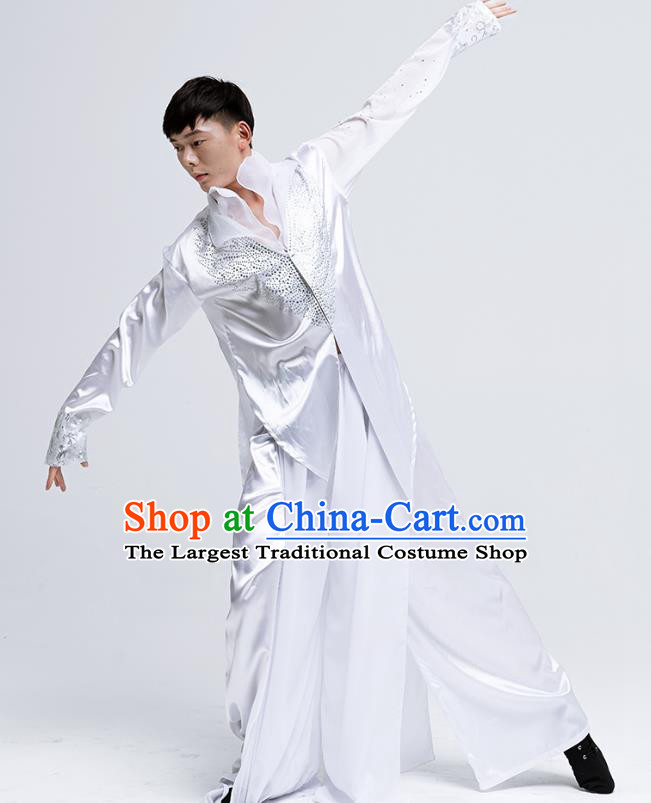 Top Modern Dance White Suit Male Solo Dance Clothing Dance Competition Costume Ballet Dance Fashion
