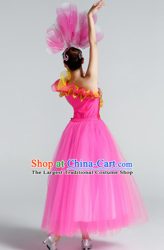 Top Embroidered Peony Fashion Oriental Dance Costume Women Group Show Clothing Modern Dance Pink Dress