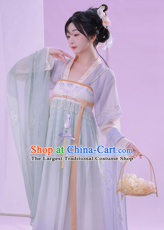 China Tang Dynasty Princess Embroidered Clothing Traditional Female Hanfu Dress Ancient Flower Fairy Light Green Costumes