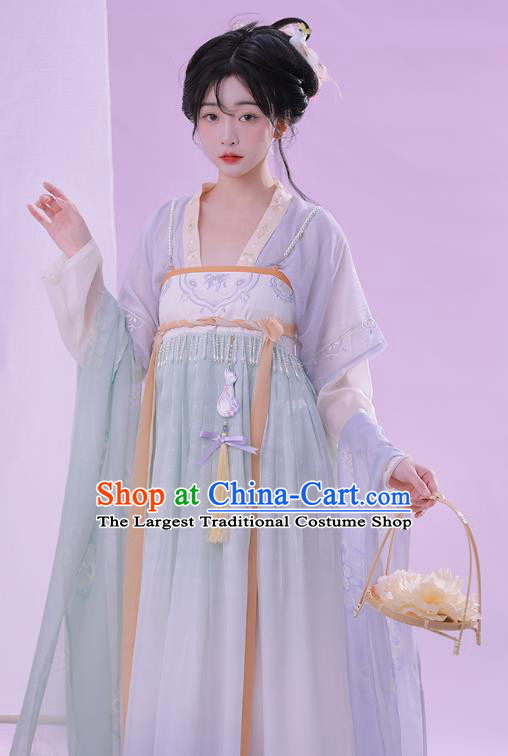 China Tang Dynasty Princess Embroidered Clothing Traditional Female Hanfu Dress Ancient Flower Fairy Light Green Costumes