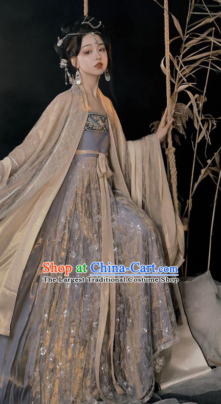 China Hanfu Clothing Tang Dynasty Princess Blue Dresses Ancient Fairy Garment Costumes