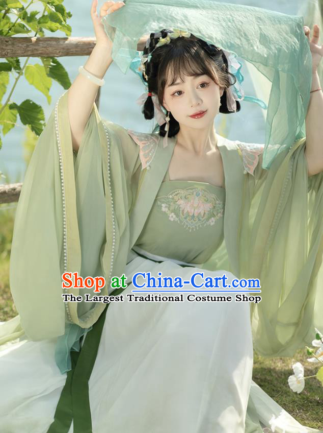 China Tang Dynasty Princess Green Dresses Ancient Butterfly Fairy Garment Costumes Hanfu Ruqun Clothing