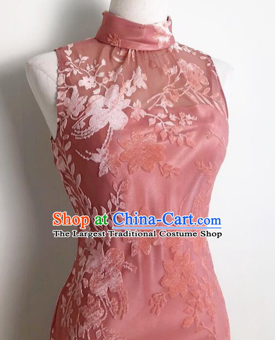 China Compere Qipao Classical Cheongsam Clothing Elegant Pink Dress