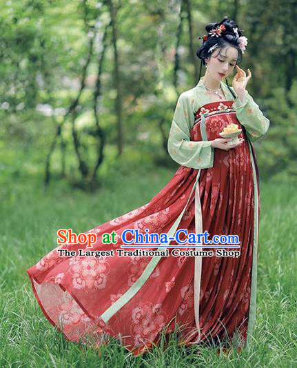 China Hanfu Red Ruqun Clothing Tang Dynasty Royal Princess Dresses Ancient Young Woman Garment Costumes