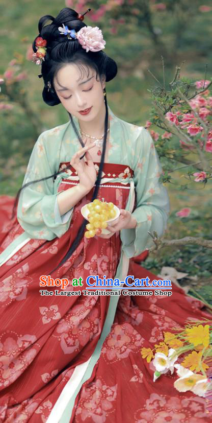China Hanfu Red Ruqun Clothing Tang Dynasty Royal Princess Dresses Ancient Young Woman Garment Costumes