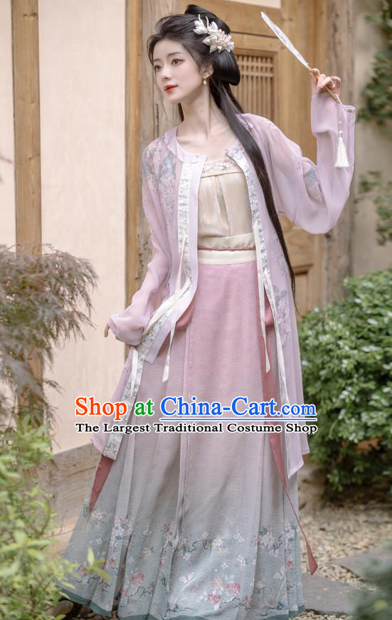 China Traditional Printing Hanfu Shirt and Skirt Ming Dynasty Young Lady Clothing Ancient Garment Costumes