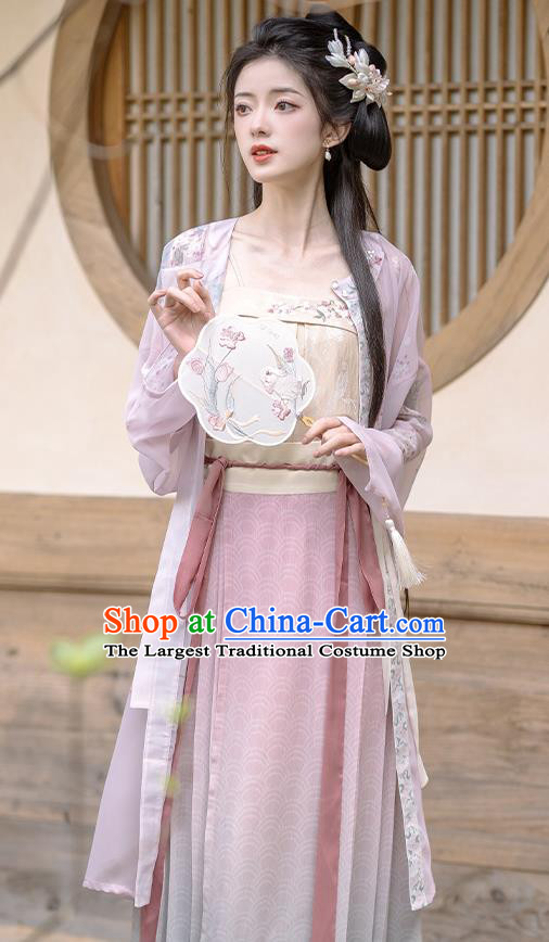 China Traditional Printing Hanfu Shirt and Skirt Ming Dynasty Young Lady Clothing Ancient Garment Costumes