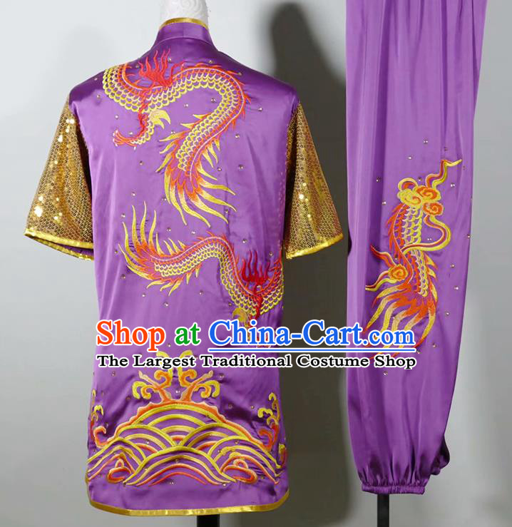 China Martial Arts Changquan Performance Costume Wushu Tournament Embroidered Clothing Kung Fu Competition Purple Uniform