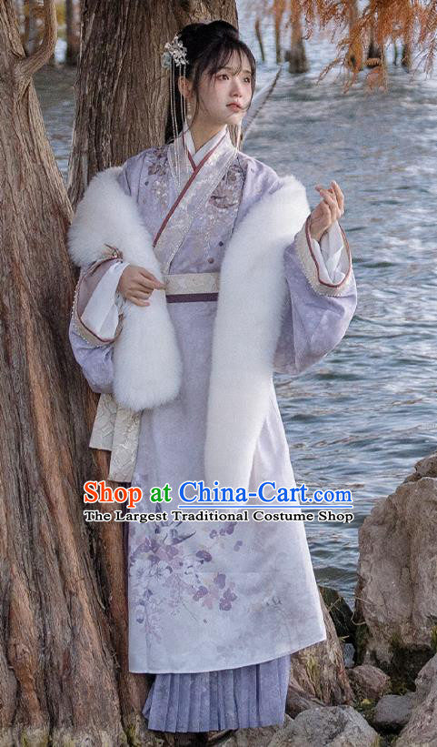 China Ancient Royal Princess Clothing Han Dynasty Court Woman Costumes Traditional Embroidered Lilac Hanfu Dresses