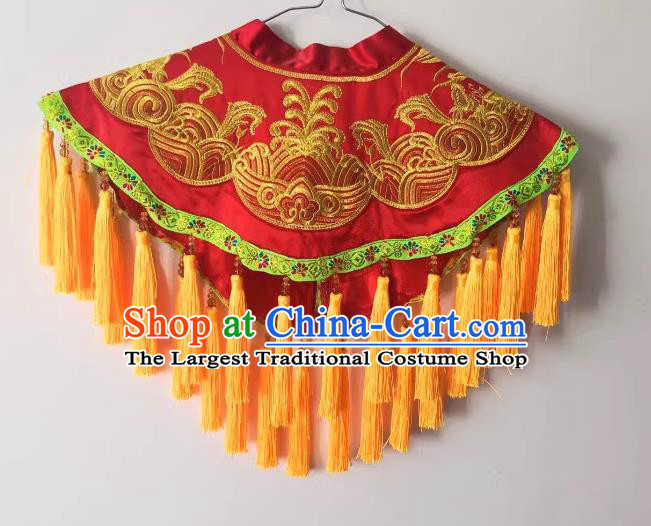 Chinese Witchcraft Performance Red Embroidered Cappa Folk Dance God Tippet Sacrifice Dancing Clothing