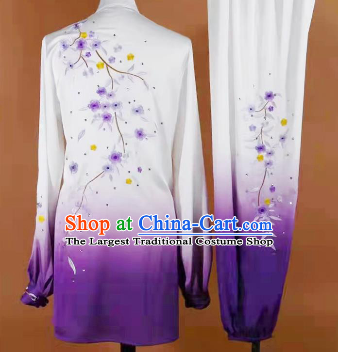 China Tai Chi Competition Clothing Kung Fu Training Gradient Purple Uniform Martial Arts Taiji Performance Costume