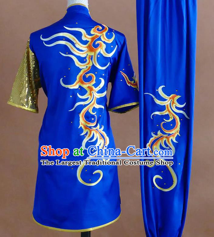 China Wushu Tournament Embroidered Clothing Kung Fu Competition Royal Blue Uniform Martial Arts Changquan Performance Costume
