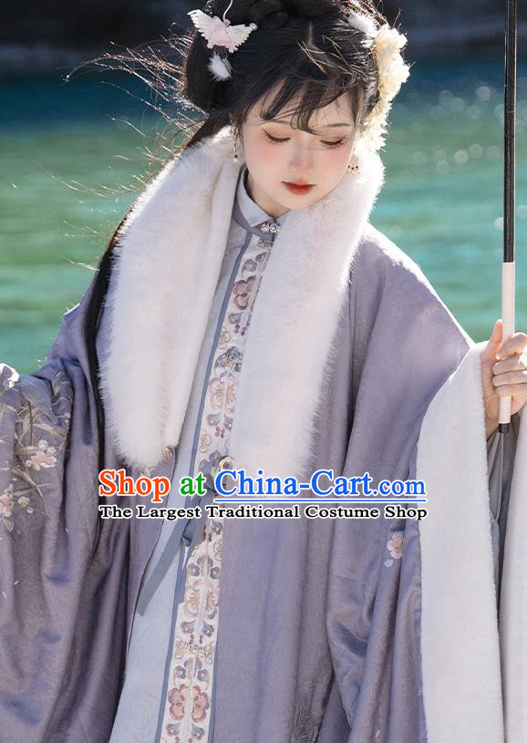Female Hanfu Ming Dynasty Winter Costumes Chinese Ancient Women Embroidered Cape Long Gown and Skirt Set