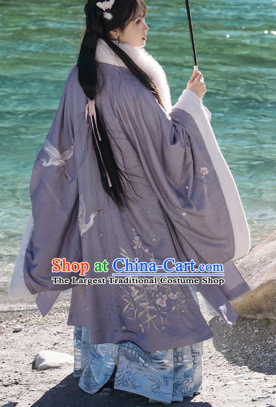 Female Hanfu Ming Dynasty Winter Costumes Chinese Ancient Women Embroidered Cape Long Gown and Skirt Set