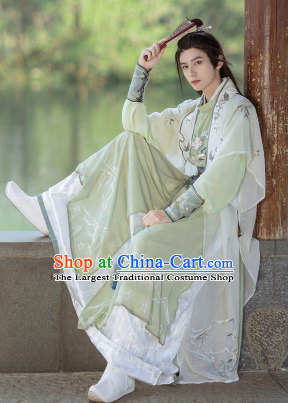 Chinese Male Hanfu Song Dynasty Costumes Ancient Swordsman Green Clothing