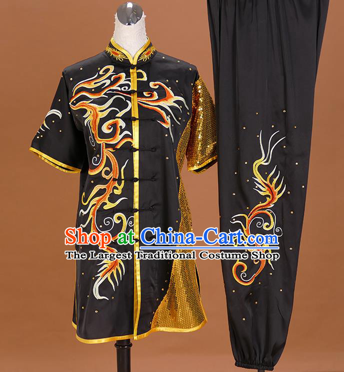 Chinese Changquan Competition Clothing Wushu Uniform Kongfu Performance Black Outfit