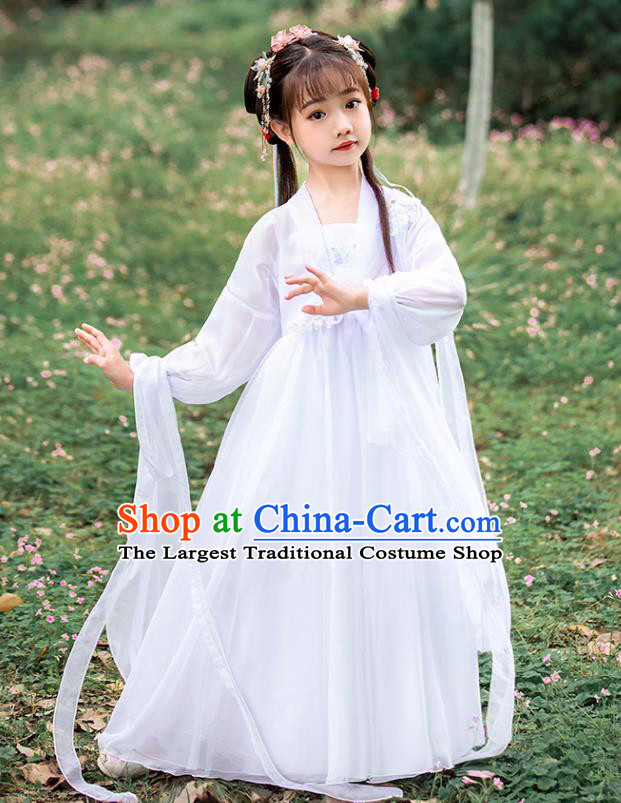 Children Day Performance Clothing China Ancient Fairy White Dress Girl Hanfu