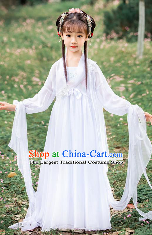 Children Day Performance Clothing China Ancient Fairy White Dress Girl Hanfu