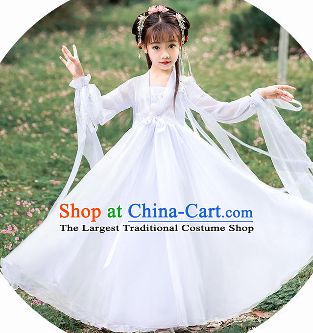 Children Day Performance Clothing China Ancient Fairy White Dress Girl Hanfu