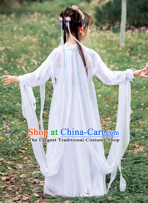 Children Day Performance Clothing China Ancient Fairy White Dress Girl Hanfu