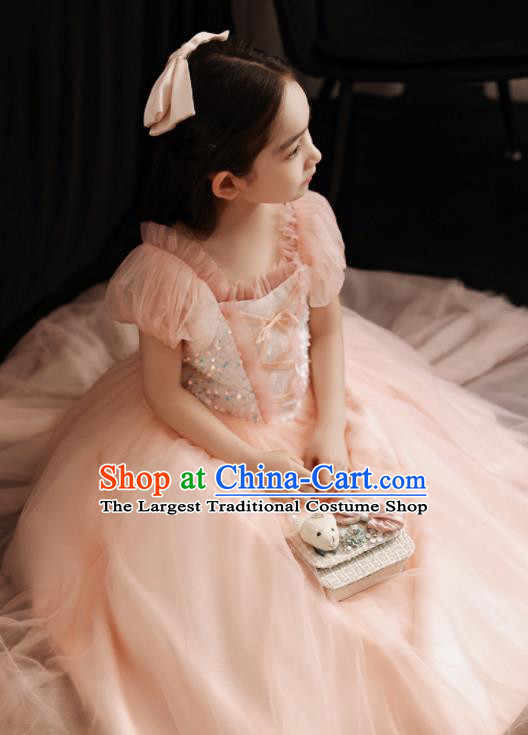 Top Model Contest Fashion Children Day Performance Clothing Girl Catwalks Costume Princess Birthday Pink Dress