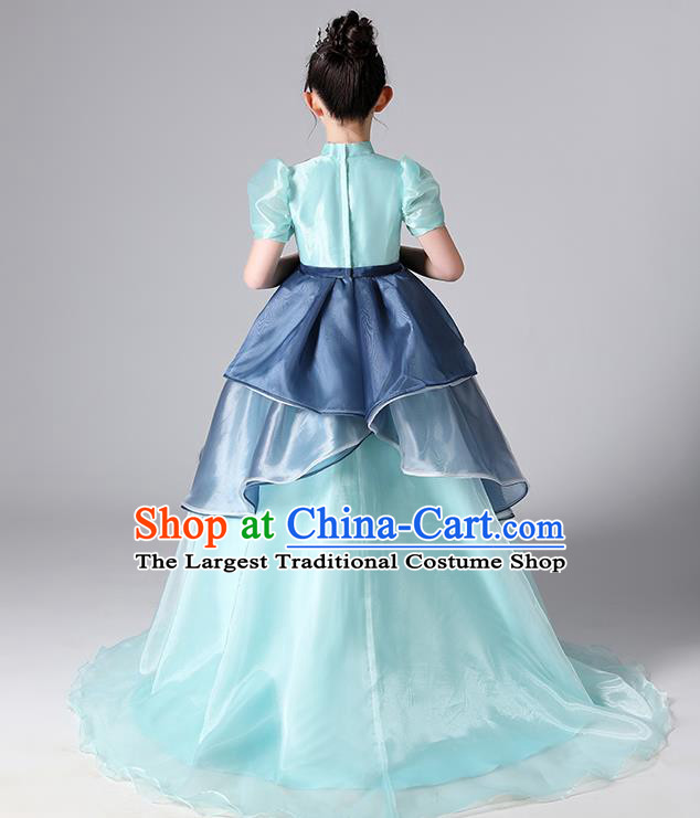 Girl Catwalks Costume Princess Birthday Blue Full Dress Top Model Contest Fashion Children Day Show Clothing