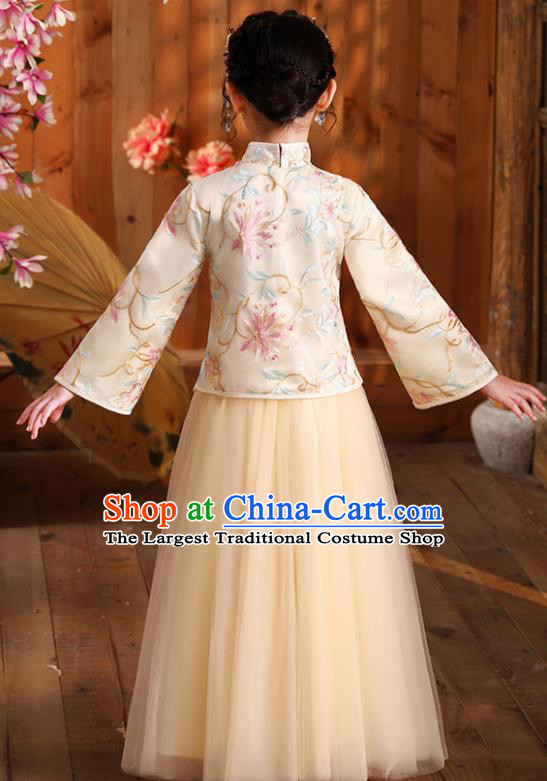 Children Day Performance Hanfu Clothing Girl Stage Show Costumes Chinese Folk Dance Fashion Kid Champagne Blouse and Skirt