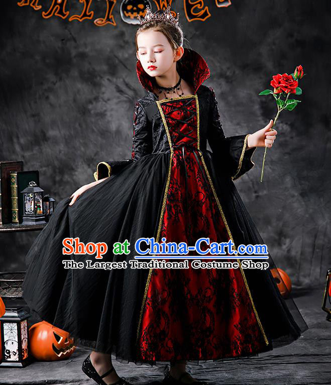 Kid Performance Black Dress Halloween Queen Clothing Girl Stage Show Costume Cosplay Witch Fashion